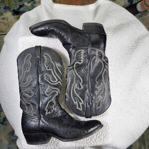 vintage J. Chisholm black leather western boots decorative stitching Men Sz 11D